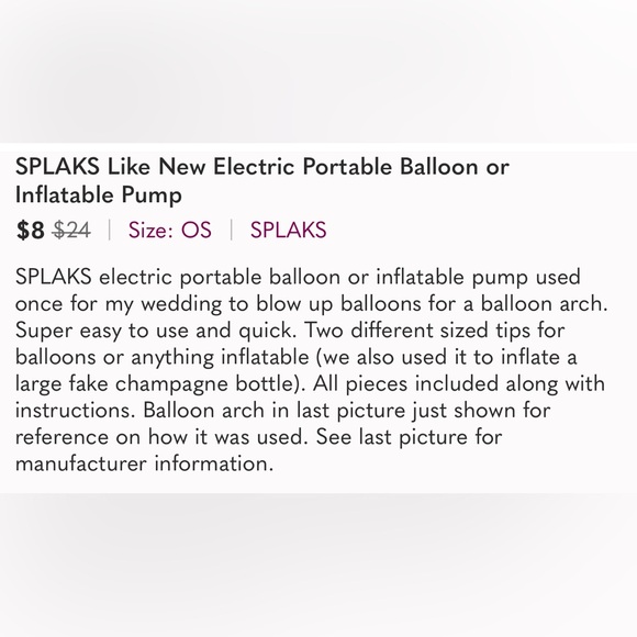 SPLAKS Like New Electric Portable Balloon or Inflatable Pump - Picture 10 of 10